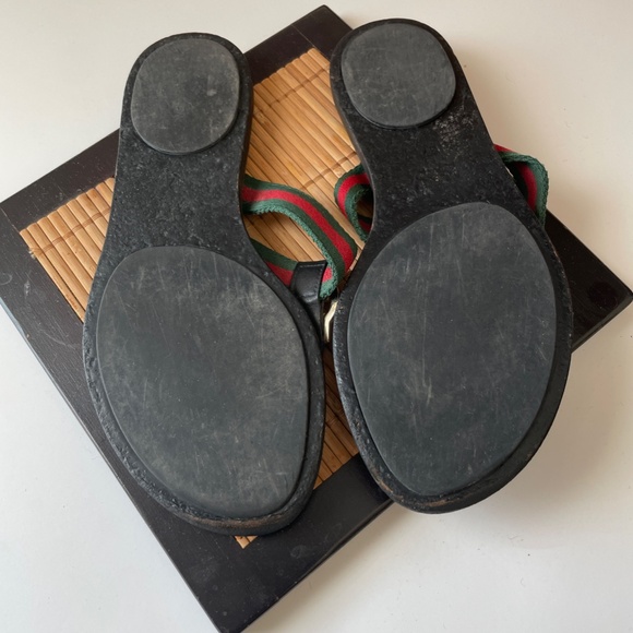 Gucci GG Black Web Thong Guccissima Sandals Logo Monogram Flip Flop Size 7  0059 - Picture 3 of 5